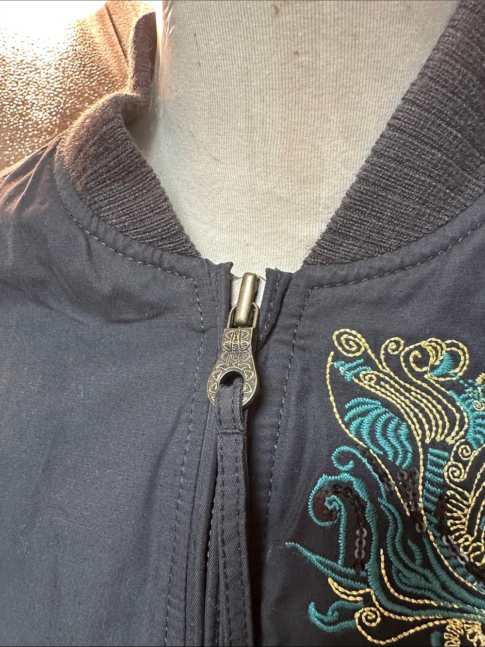 Diesel Black Bomber Jacket with Teal & Gold Embroidery - Picture 4 of 14